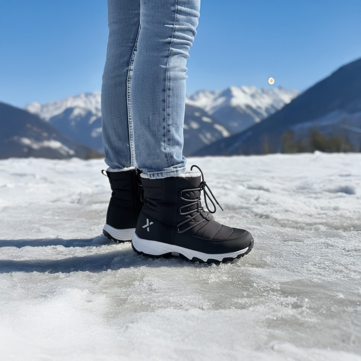 Piggsko i bruk på islagt underlag